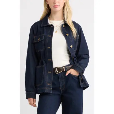 Treasure & Bond Cinched Waist Denim Jacket in Indigo Rinse at Nordstrom, Size Medium | Nordstrom