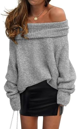 PRETTYGARDEN Women's Off The Shoulder Sweater Long Sleeve Tops 2025 Fall Loose Knit Pullover Swea... | Amazon (US)