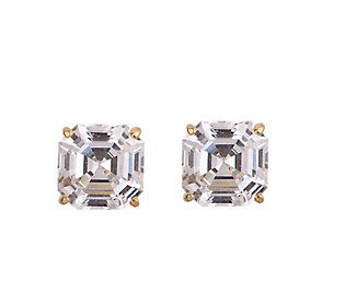 Diamonique 4.00 ct tw Asscher Stud Earrings, 14 K Gold | QVC