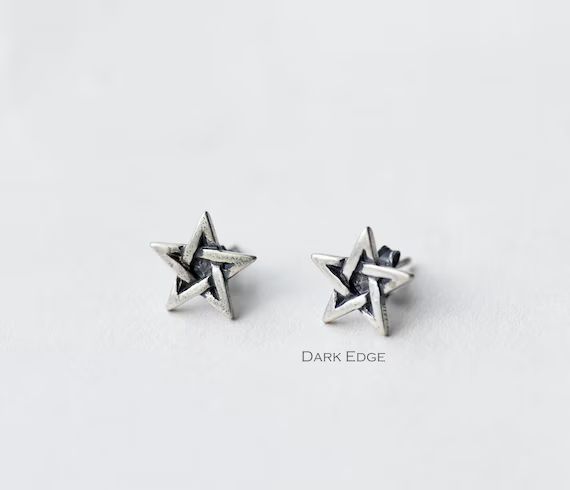 925 sterling silver star earrings pentagram stud earrings mens womens Gothic jewellery gift by Da... | Etsy (US)