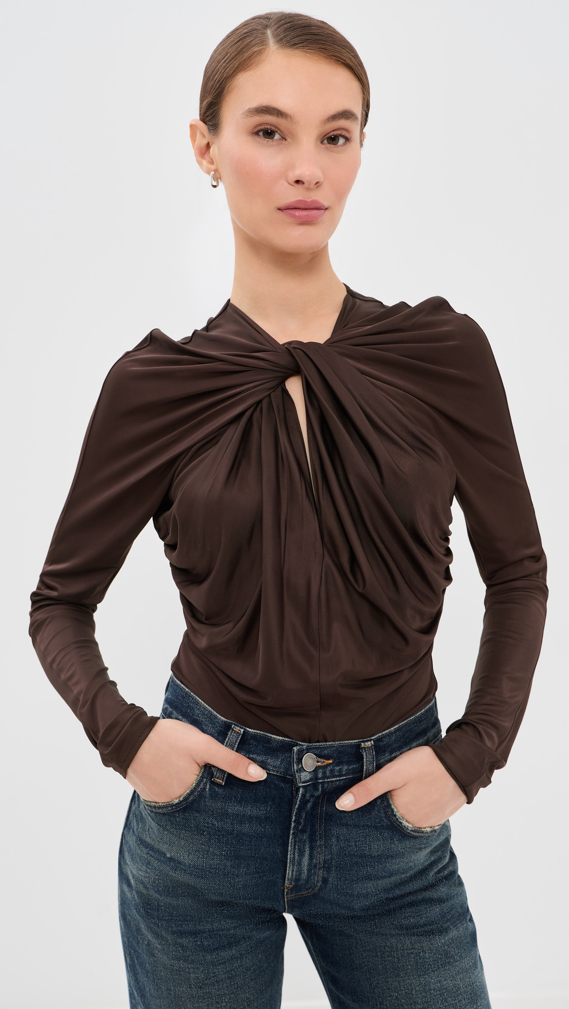 Twist Detail Viscose Jersey Bodysuit - Marron | Shopbop