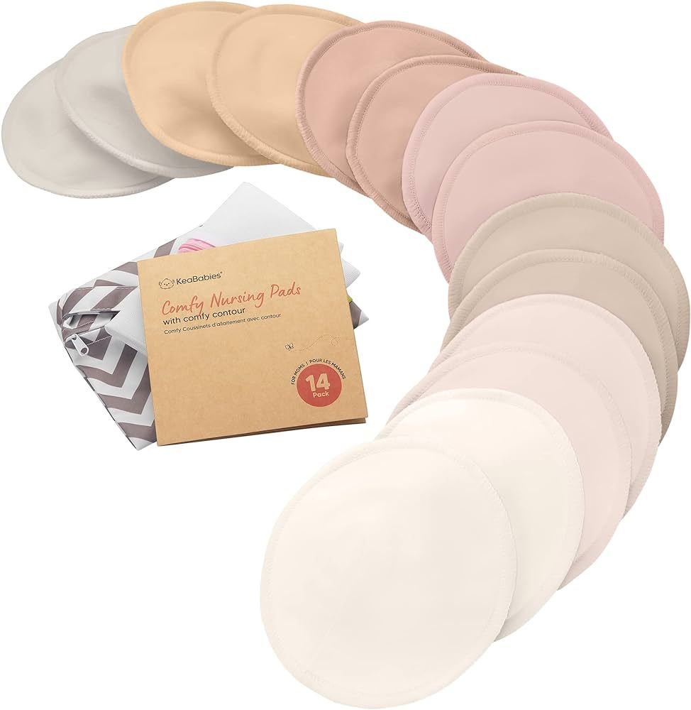 14 Pack Organic Bamboo Nursing Pads - Washable Breastfeeding Pads, Wash Bag, Reusable Breast Pads... | Amazon (US)