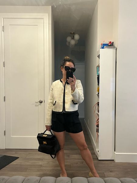 Business as usual. Love this jacket! Great as a transition jacket. Can wear to the office or out. Easy closet staple. On sale now! I’m wearing a 0. Trouser shorts are Zara sale. 

#LTKworkwear #LTKtravel #LTKshoecrush