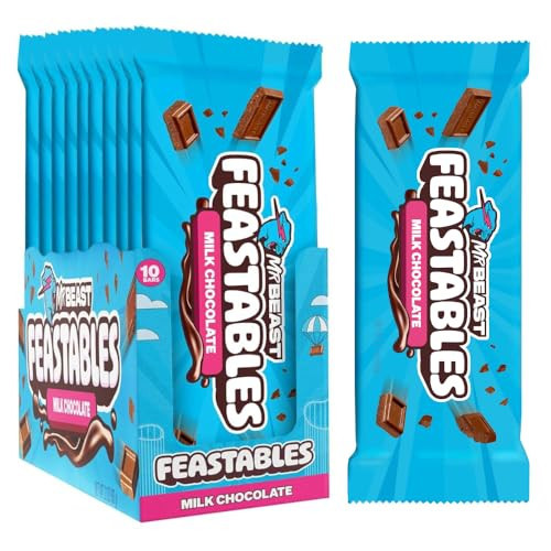 MrBeast Feastables Milk Chocolate Bar, King Size, 10 Count, Creamy Milk Chocolate Candy, Fairtrade Cocoa, 2.1oz Each | Amazon (US)