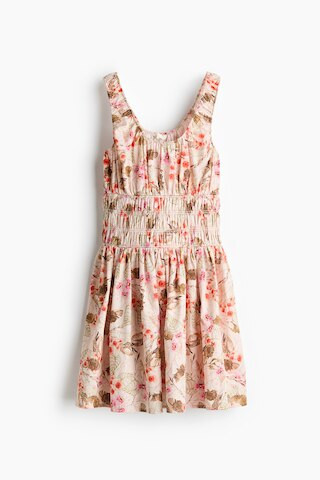 H & M - Smocked-Waist Poplin Dress - Light Pink/Floral | H&M (US + CA)