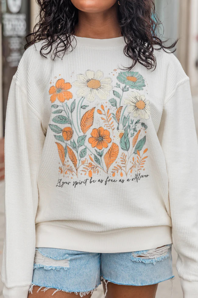 Wildflower Ivory Corded Graphic Sweatshirt | Pink Lily