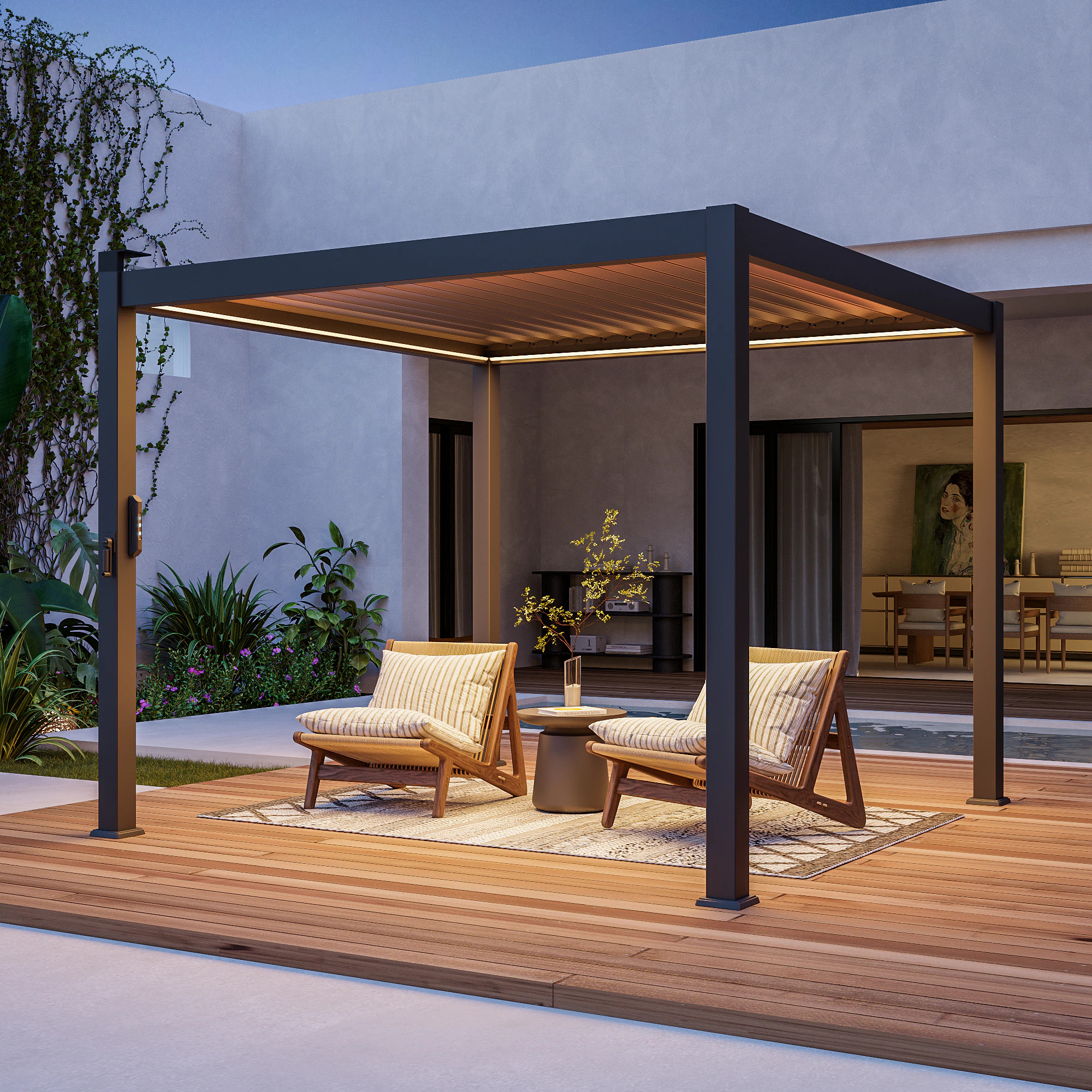ACEGOSES Patio Pergola Skytop 10-ft W x 10-ft L x 7-ft 11-in H Brown Metal Freestanding Pergola Large | LW-PTE-LED1013BN | Lowe's