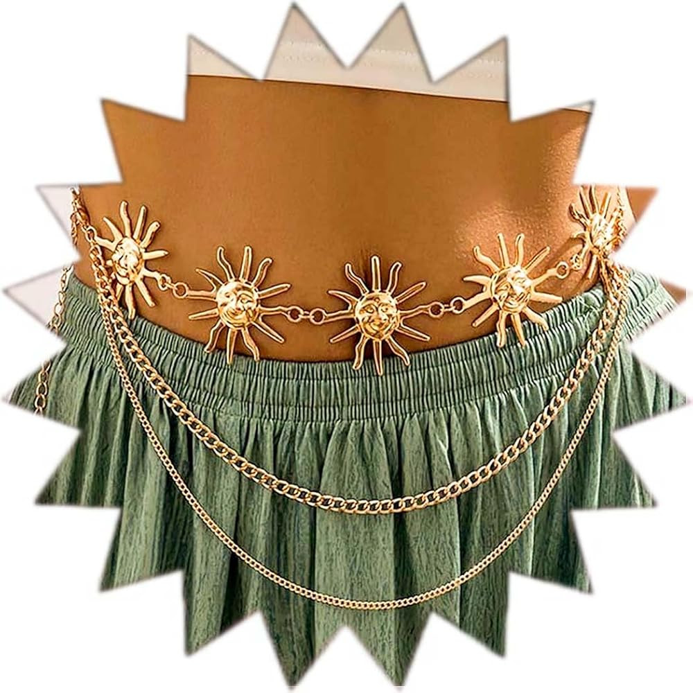 Vinzar Boho Layer Waist Belly Chain Gold Sun Belly Chain Sunflower Bikini Women Chain Belt for Su... | Amazon (US)