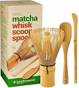 BambooWorx Matcha Whisk Set - Matcha Whisk (Chasen), Traditional Scoop (Chashaku), Tea Spoon. The... | Amazon (US)