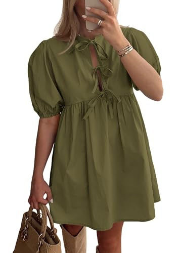 PRETTYGARDEN Womens Summer Casual Short Sleeve Dresses A Line Bow Tie Front Babydoll Loose Cute M... | Amazon (US)
