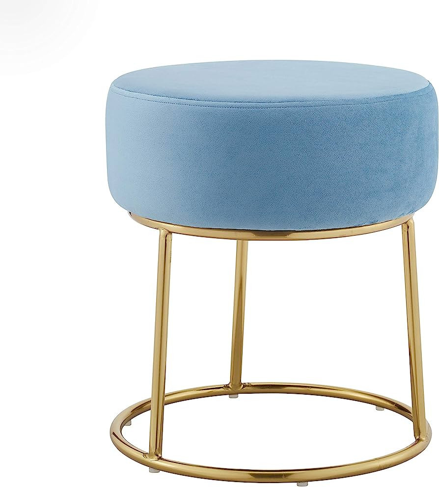 Linon Baby Blue and Gold Vanity and Accent Dalilah Stool | Amazon (US)