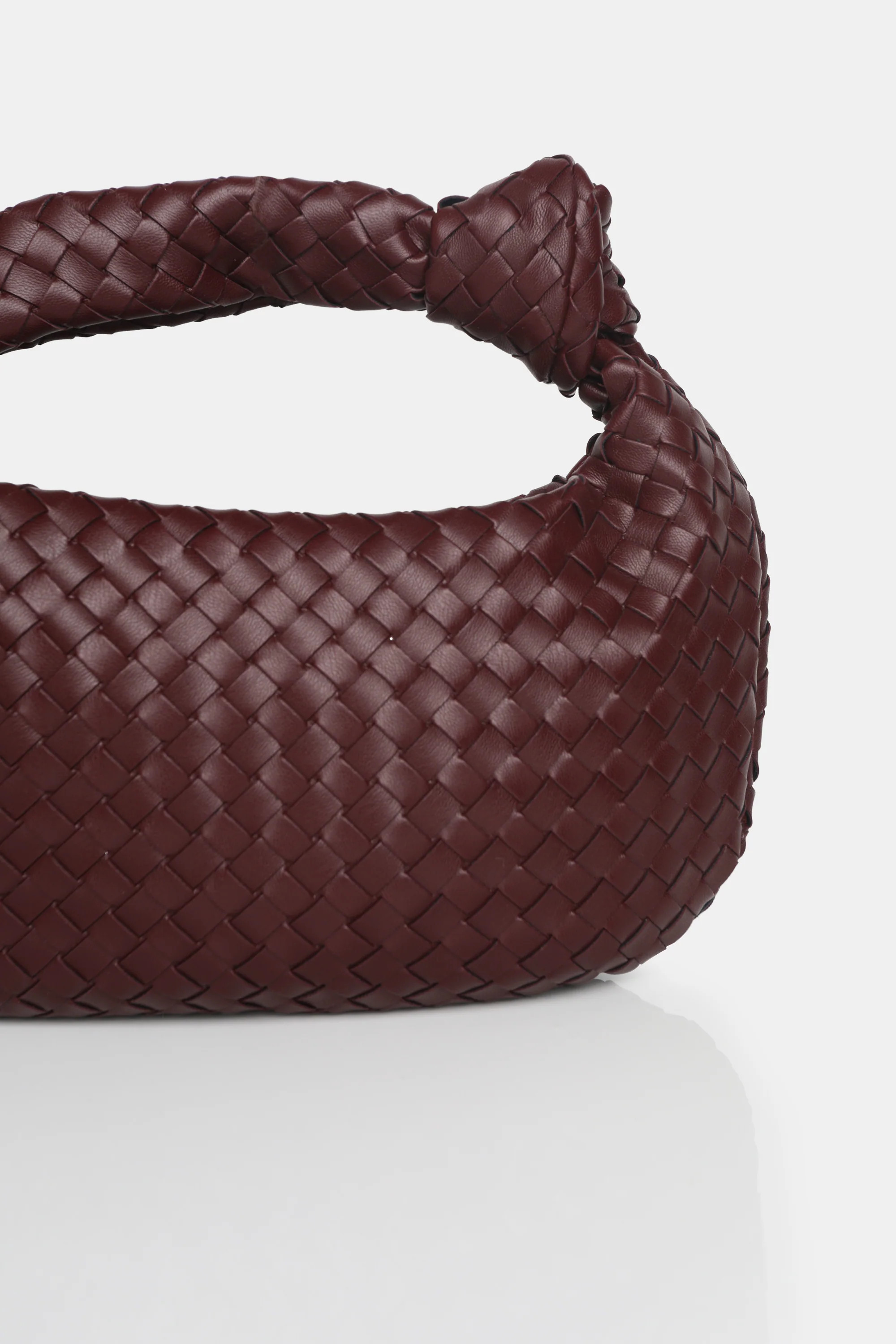 The Blame Burgundy Woven PU Knot Detail Mini Grab Bag | Public Desire