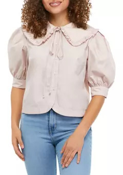 Freshman Juniors' Short Sleeve Collared Poplin Shirt | Belk