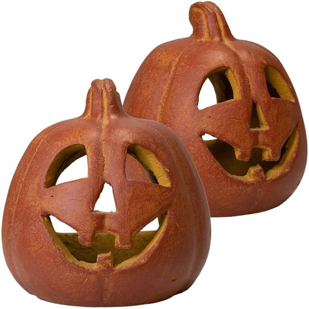 4 Seasonal Trends Artisanal Terra Cotta Jack-O-Lantern Luminaries, Pack of 2 | Amazon (US)