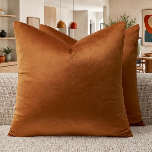 GIGIZAZA 18x18 Pillow Covers Set of 2 Velvet Throw Pillows Decorative Dark Burnt Orange Covers for Couch Sofa Bedroom Pillowscase | Amazon (US)