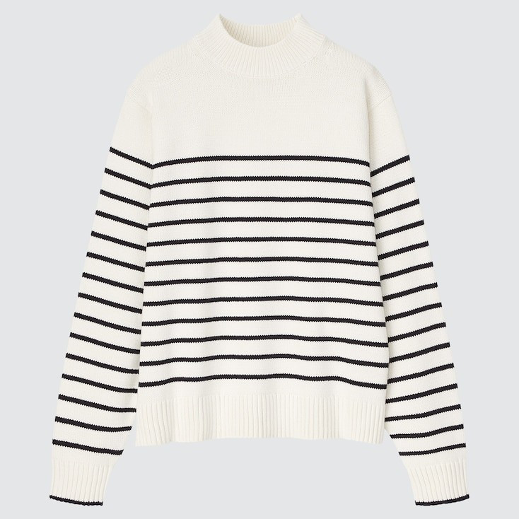 WOMEN WASHABLE MOCK NECK STRIPED SWEATER | UNIQLO (US)