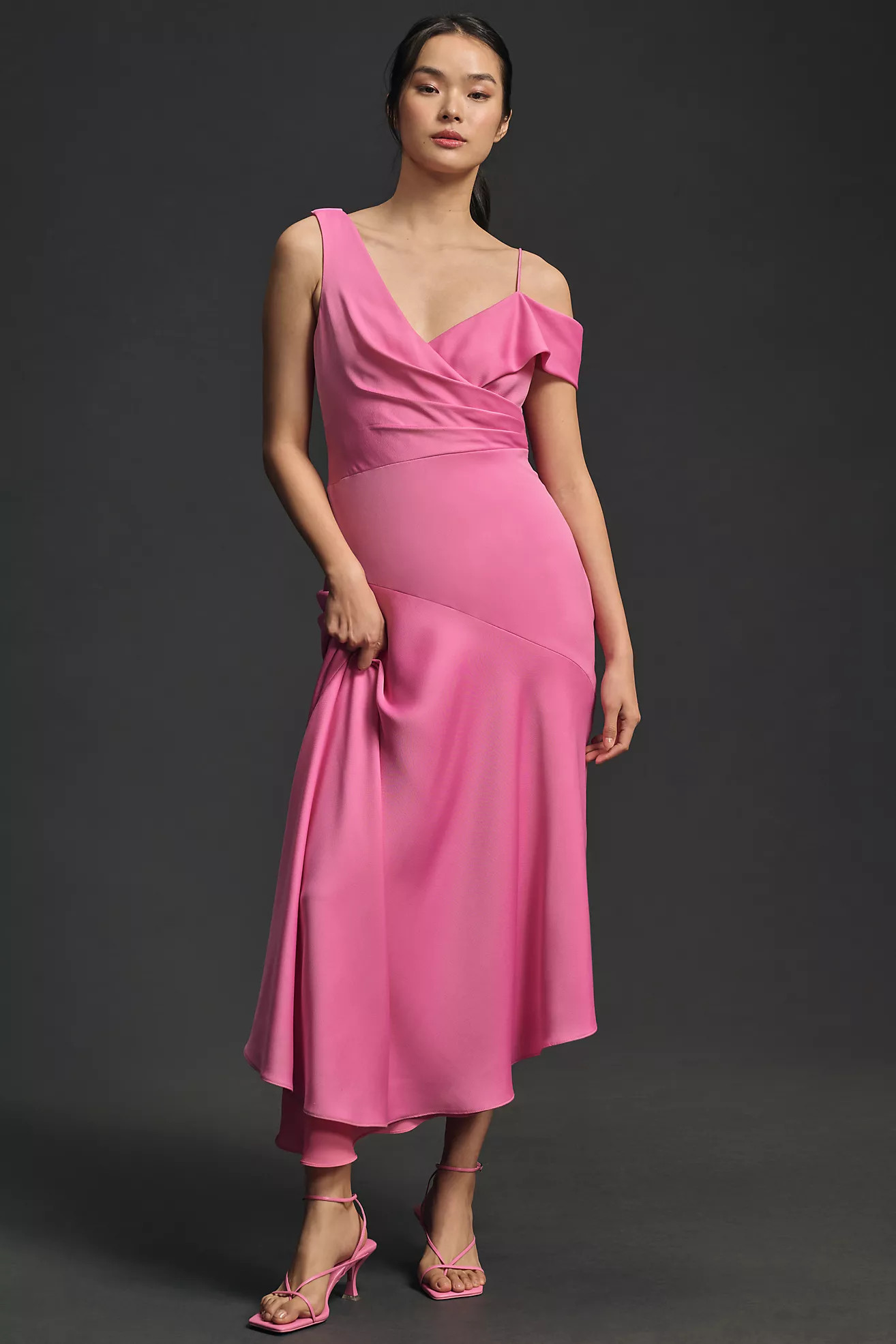 ML Monique Lhuillier Asymmetrical Satin Midi Dress | Anthropologie (US)