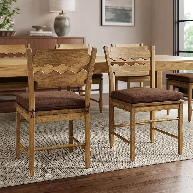 Modway Jax Vintage Inspired Oak Wood Set of 2 Dining Chair with Wavy Razor Back in Weathered Oak ... | Amazon (US)