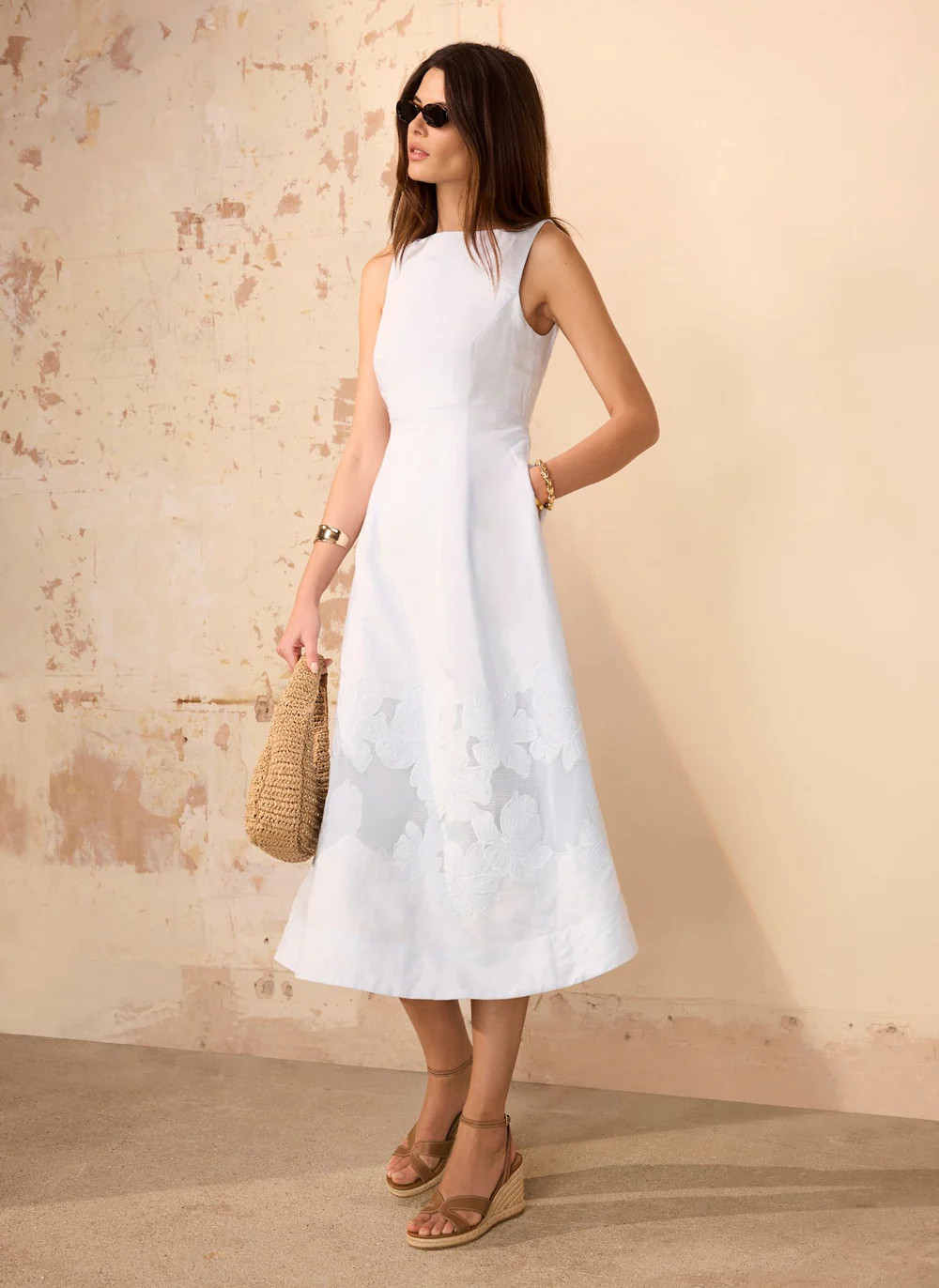 Blue Linen Blend Lace Midi Dress | Mint Velvet