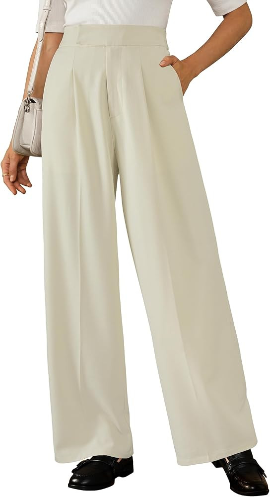 Arach&Cloz Women's Wrinkle-Free Pleated High Waisted Business Casual Wide Leg Dress Pants 2026 | Amazon (US)