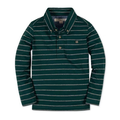 Hope & Henry Boys' Organic Long Sleeve Jersey Knit Polo Shirt , Green London Stripe, XX-Small | Target