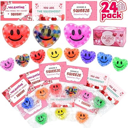 Valentines Day Gifts for Kids, 24 Pack Valentines Day Cards for Kids Classroom, Kawaii Mochi Squi... | Amazon (US)