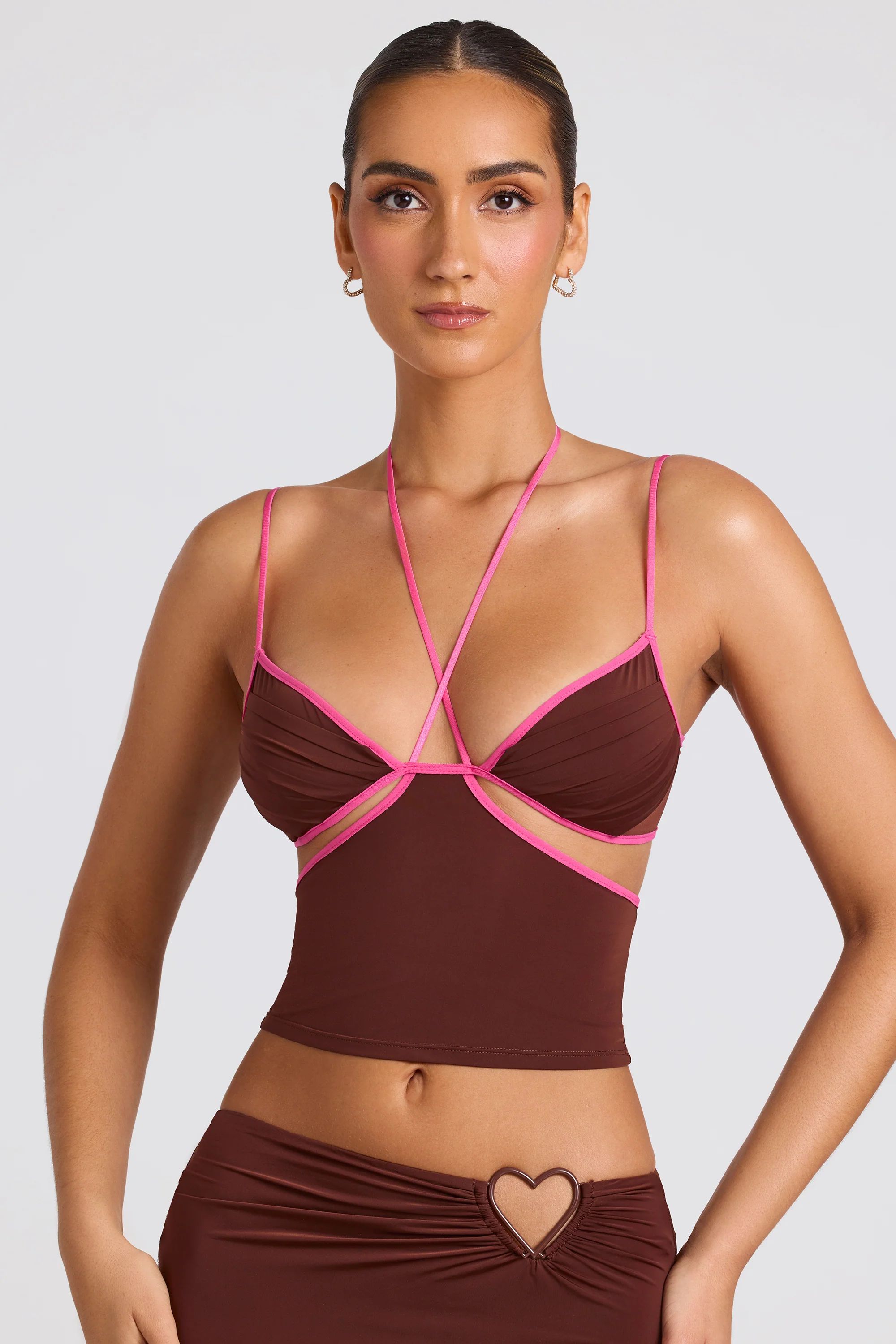 Contrast Binding Cami Top in Chocolate Brown | Oh Polly