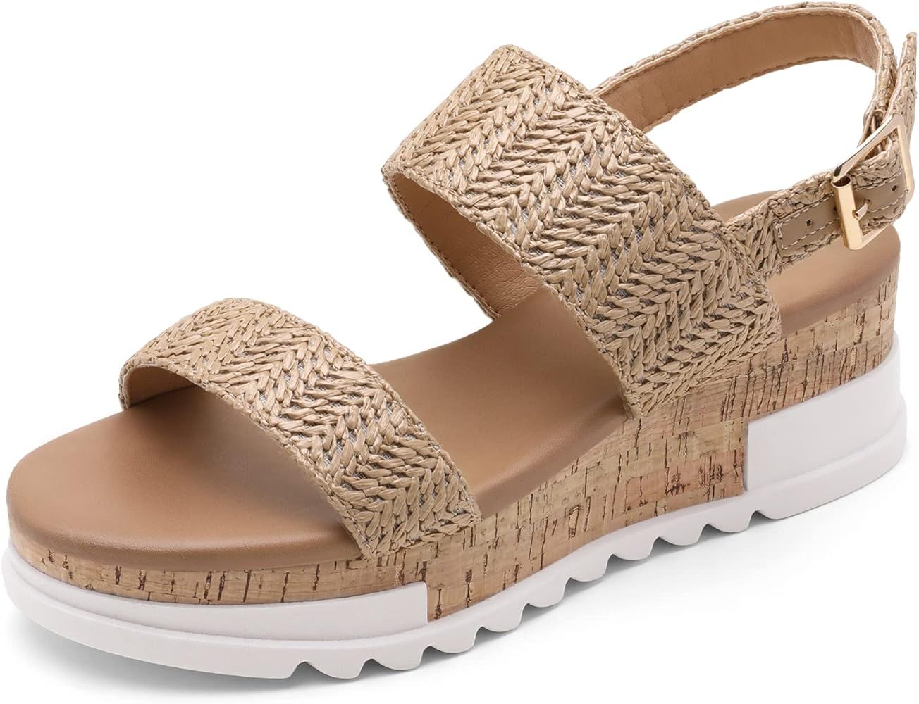 DREAM PAIRS Women's Casual Summer Dressy Platform Sandals Buckle Ankle Strap Cute Raffia Wedge Shoes | Amazon (US)