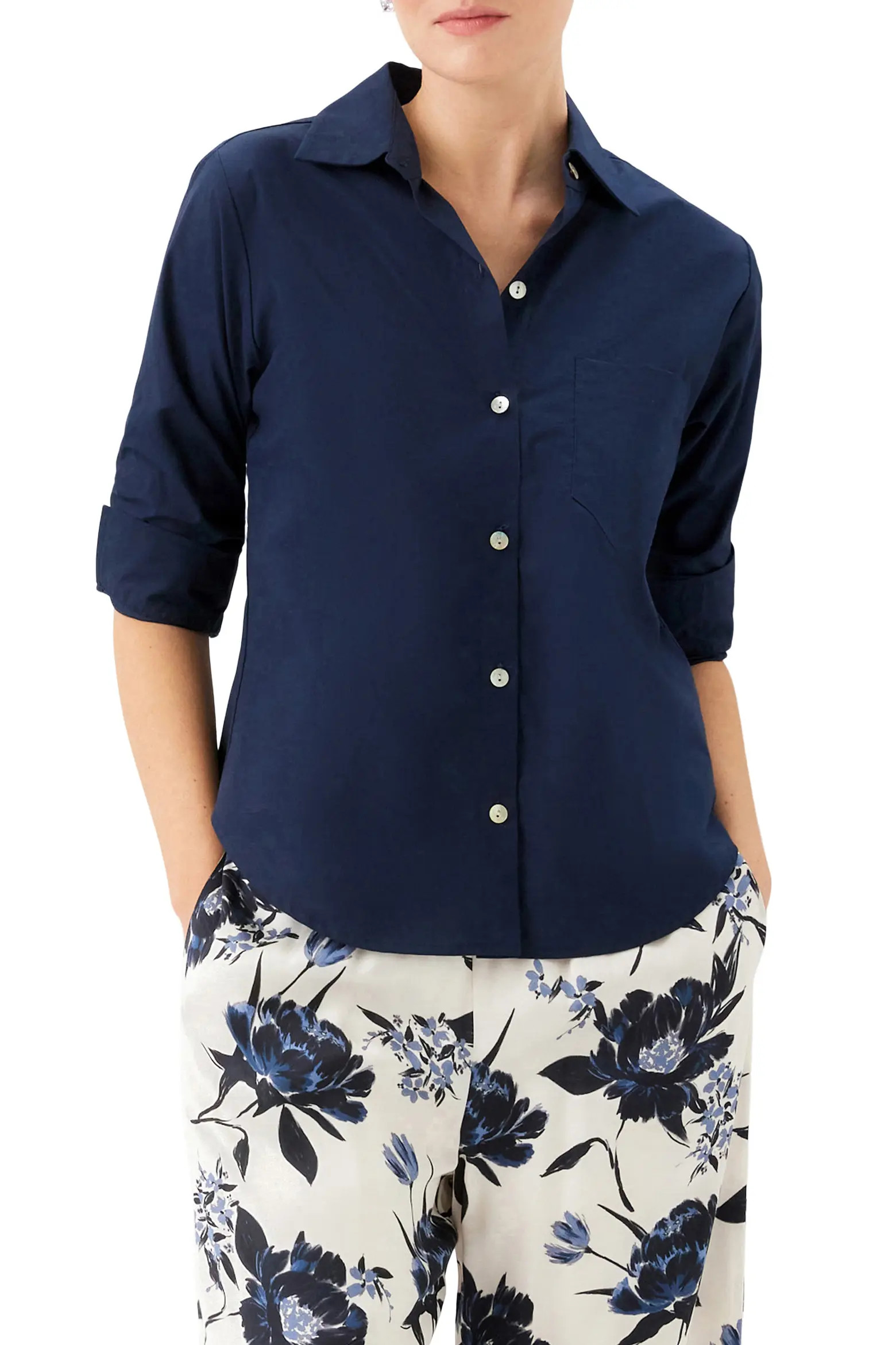 Ruched Sleeve Cotton Button-Up Shirt (Women) | Nordstrom | Nordstrom