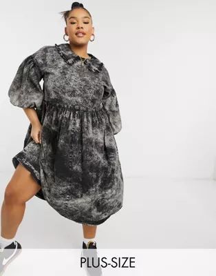 COLLUSION Plus Exclusive midi smock dress with collar in washed black | ASOS (Global)