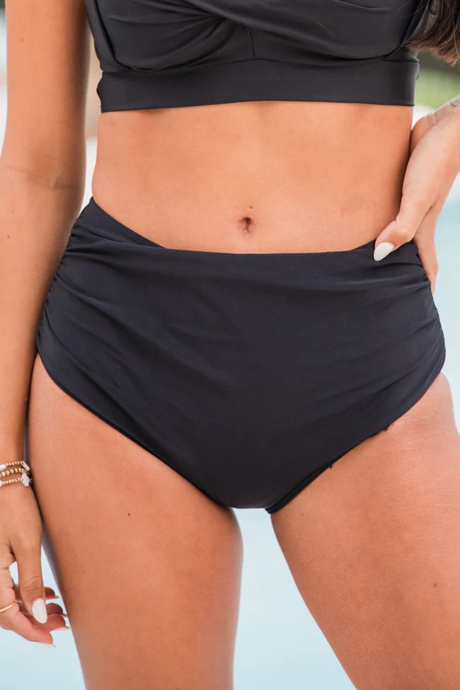 Castaway With Me Black High Waisted Solid Bikini Bottoms | Pink Lily