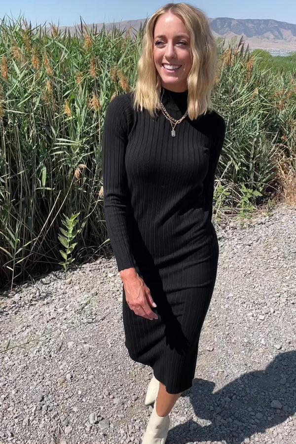 Jill Ribbed Midi Dress | Black | Baltic Born