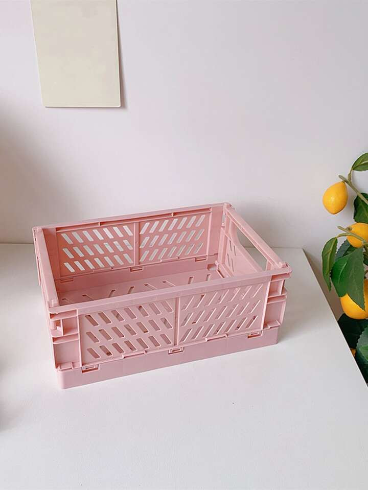 1pc Plastic Stackable Stationery Holder, Pink Cute Foldable Desktop Storage Organizer, For Home | SHEIN