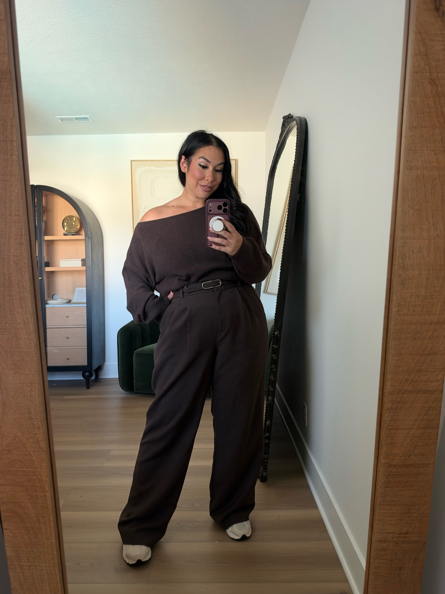 These are my holy grail trousers, one of my favorite ways to style it is with a sweater and this one is so cute! Wearing a 33 long in the pants, large in the sweater! Use code AFLTK to get an additional 20% off almost everything! abercrombie, fall style, fall fashion, on sale, fall staples 

 #LTKSeasonal #LTKMidsize
