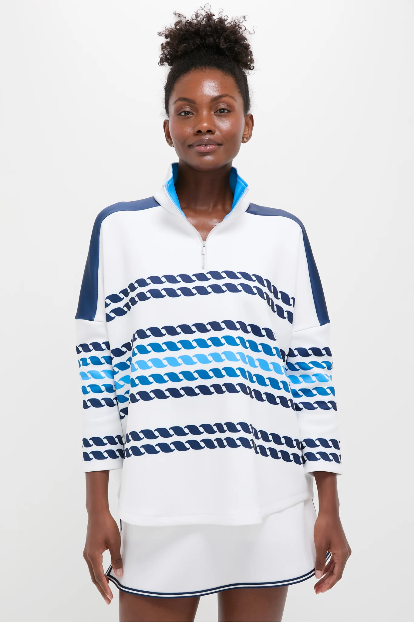 White and Blue Tricolor Stripe Hudson Quarter Zip | Tuckernuck (US)