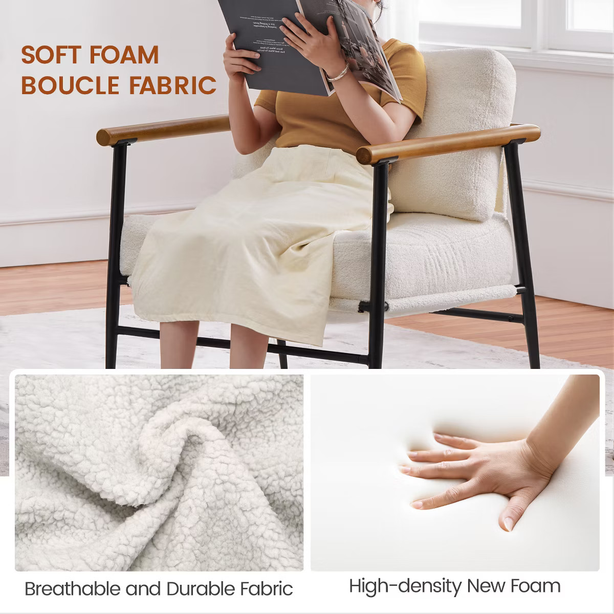 Yaheetech Mid-century Accent Chair Reading Chair for Living Room, Bedroom Ivory | Target