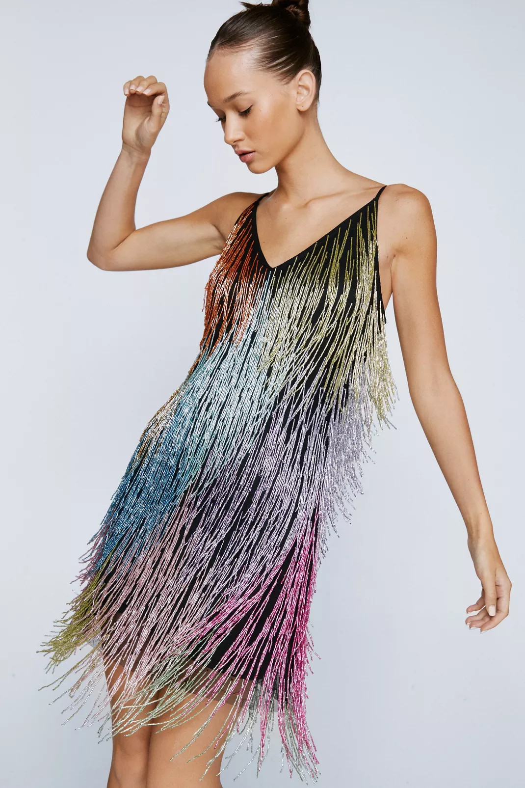 Petite Multi Fringe Beaded Strappy Mini Dress | Nasty Gal (US)