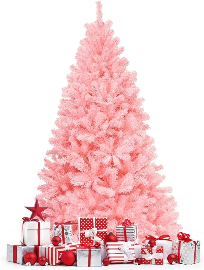 GOFLAME 6 ft Pink Artificial Christmas Tree, Hinged Spruce Full Tree w/Foldable Metal Stand, Cher... | Amazon (US)