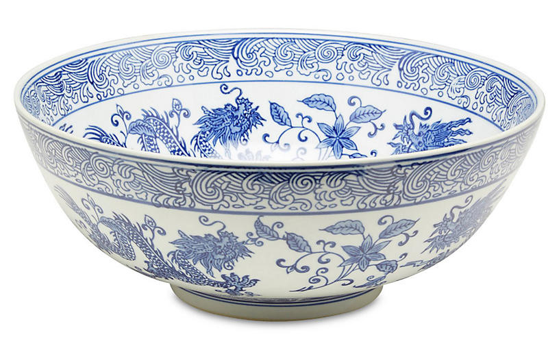 14" Dragon Bowl, Blue/White | One Kings Lane