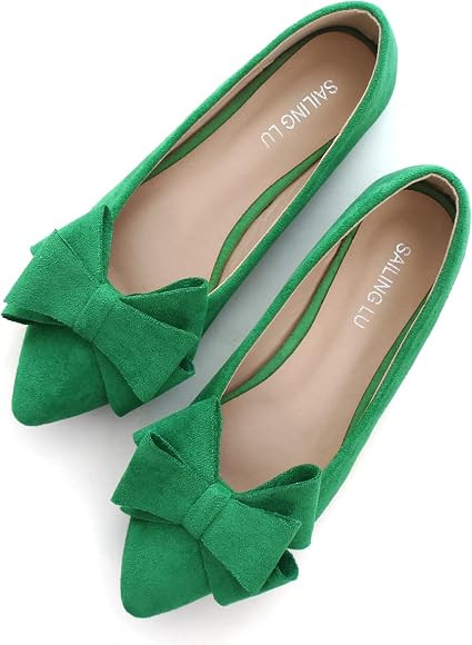 SAILING LU Bowknot Ballet Flats Womens Pointy Toe Casual Flat Shoes Suede Dress Shoes Wear to Wor... | Amazon (US)