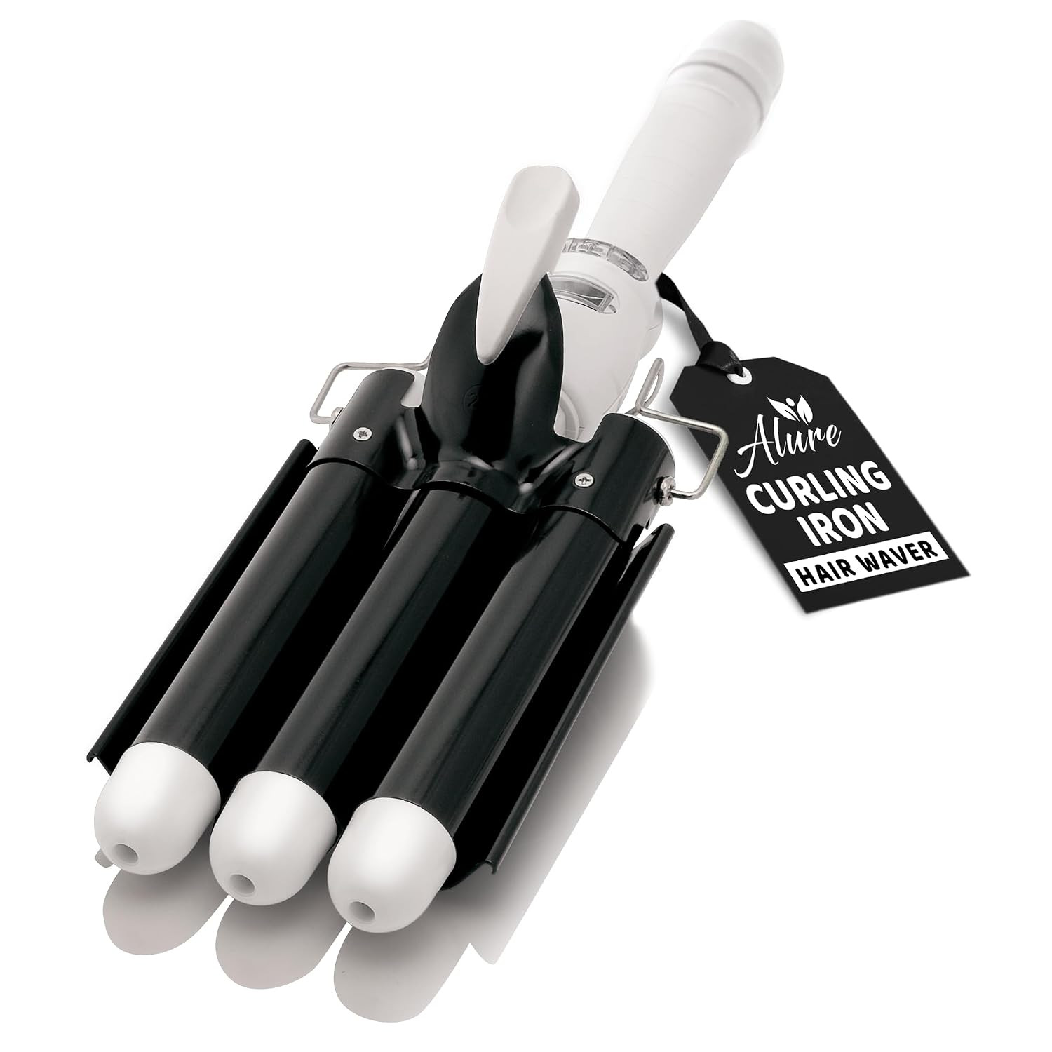 Alure Three Barrel Hair Waver/Crimper with LCD Temperature Display - 1 Inch Ceramic Tourmaline Triple Barrels, Dual Voltage Crimp Iron (zBlack/White) | Amazon (US)