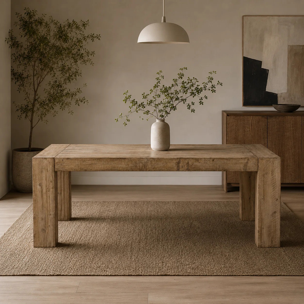 Mao Dining Table, 84 Inch Rectangular Top, Brown Reclaimed Pine Wood | Wayfair North America