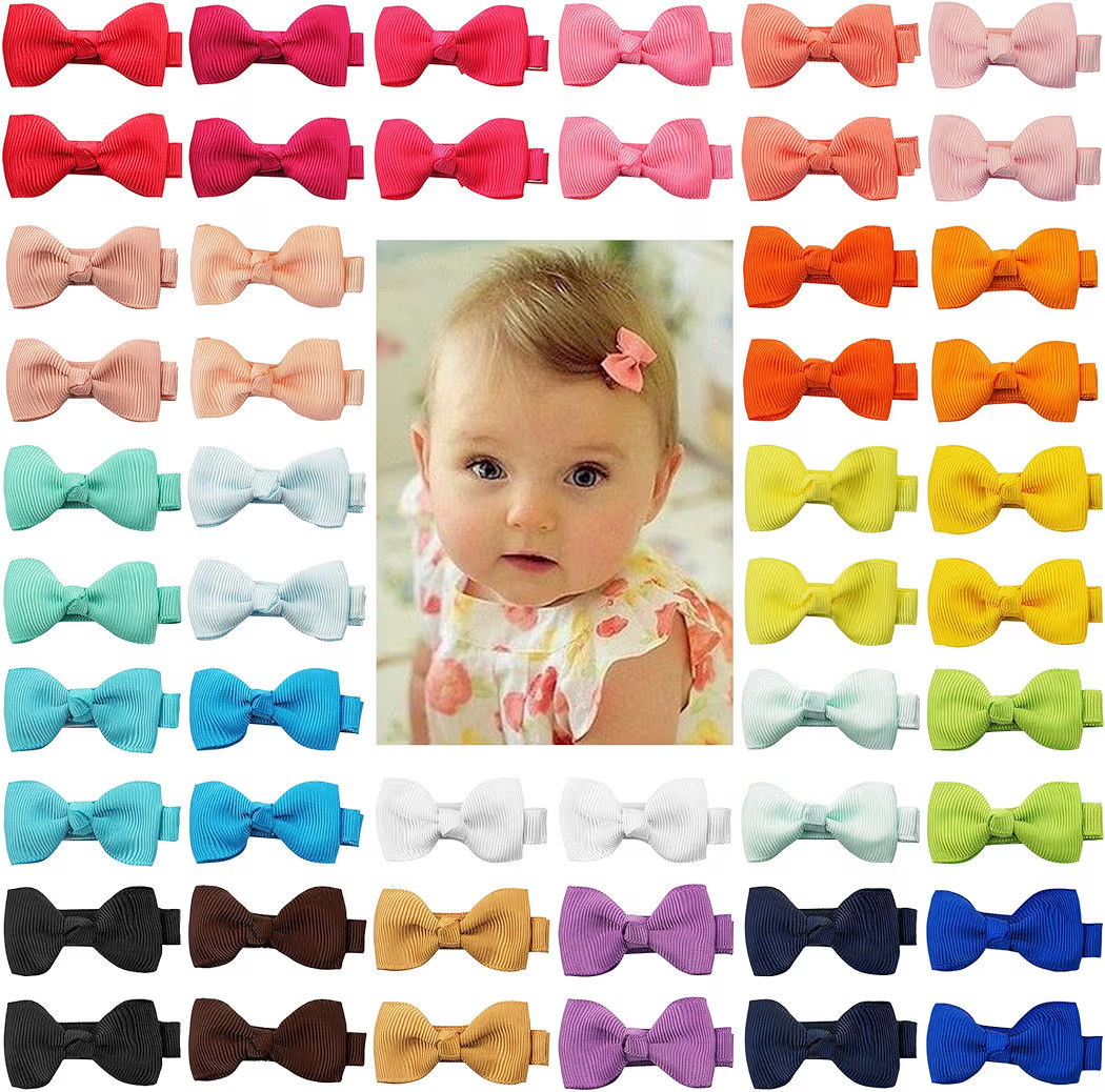 50 Pieces 25 Colors in Pairs Baby Girls Fully Lined Hair Pins Tiny 2" Hair Bows Alligator Clips f... | Amazon (CA)