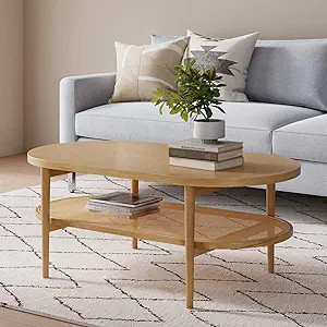 Nathan James Sonia Coffee Table with Storage Shelf, Light Wood/Rattan | Amazon (US)