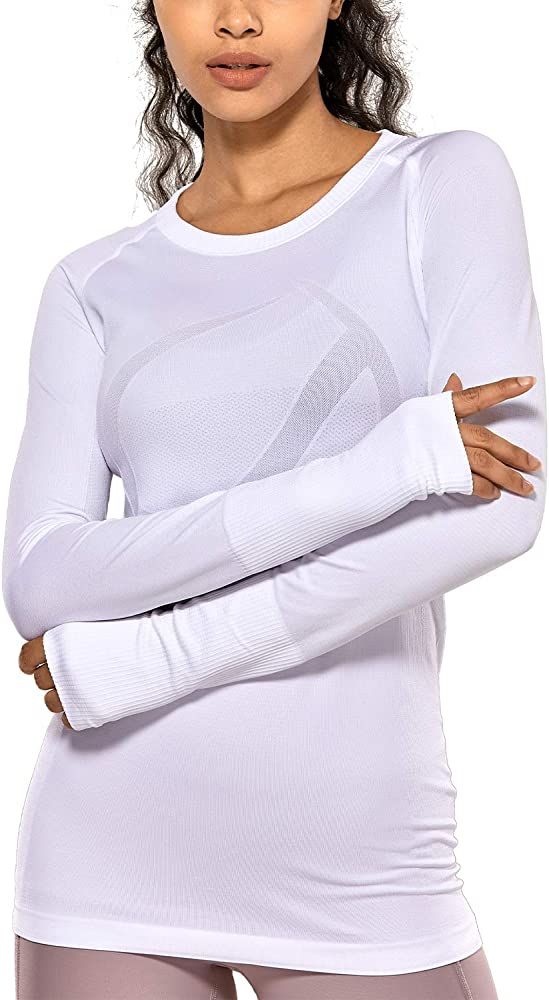 CRZ YOGA Women's Seamless Athletic Long Sleeves Sports Running Shirt Breathable Gym Workout Top | Amazon (US)