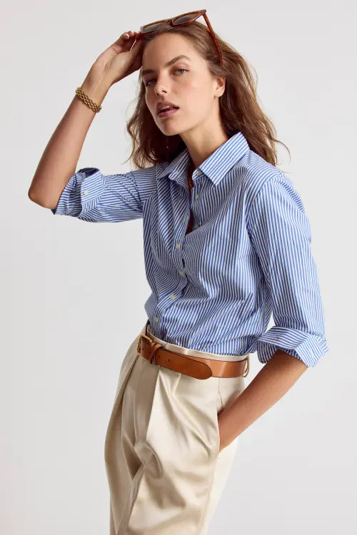 The Shirt by Rochelle Behrens The Boyfriend Shirt in Blue/white Stripe at Nordstrom, Size X-Large | Nordstrom