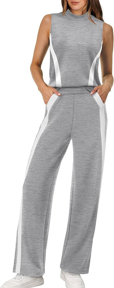 XIEERDUO Two Piece Sets for Women Summer Outfits Travel Mock Neck Lounge Sets Wide Leg Pants Beac... | Amazon (US)