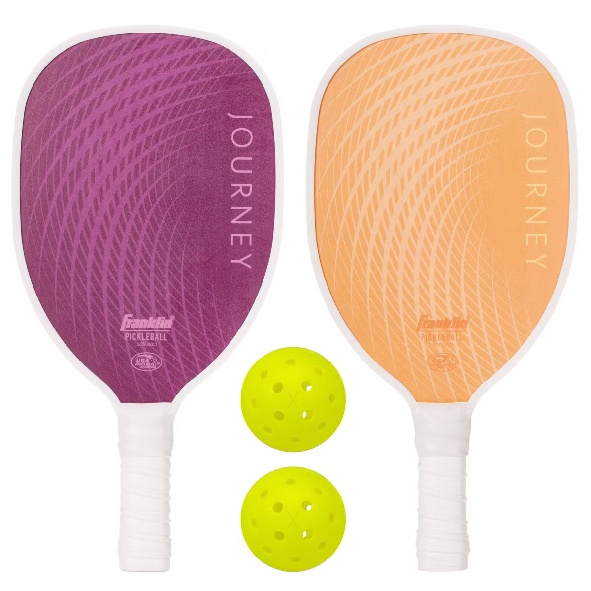 Franklin Sports 2 Player Wood Journey Pickleball Paddle and Ball Set in Mesh bag - Purple/Orange | Target