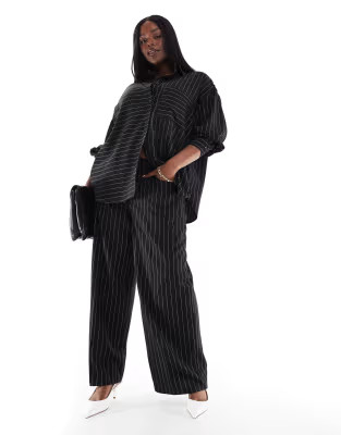 ASOS DESIGN Curve relaxed dad pants with 5 pocket detail in black stripe - part of a set | ASOS (Global)