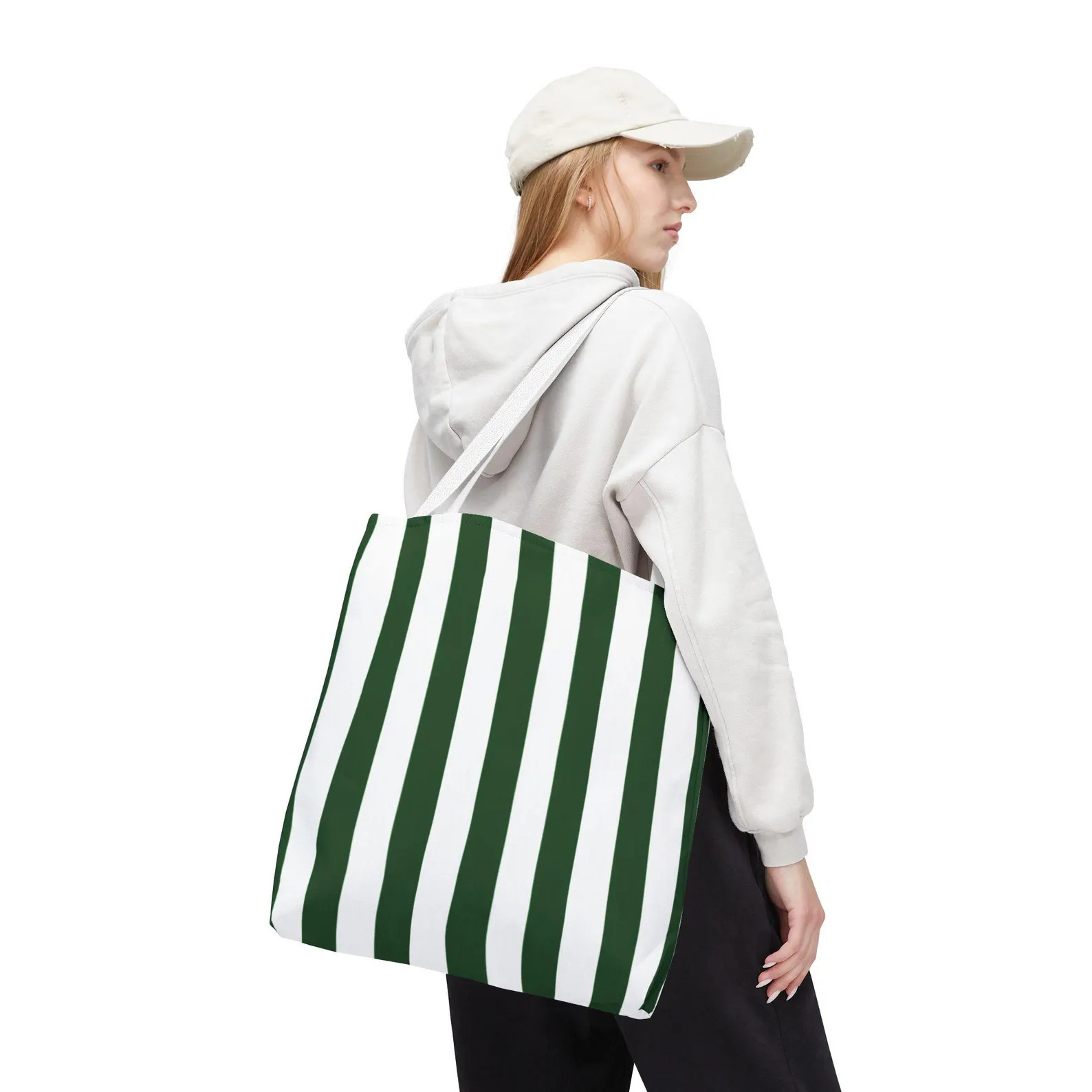 Striped Tote Bag: Hunter Green & White, Hamptons Style Beach Bag | Etsy (US)